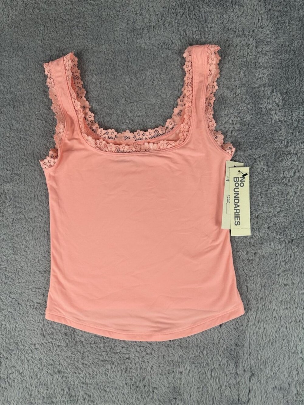 No Boundaries Women's Pink Coral Lace Trim Camisole Tank Top Size S